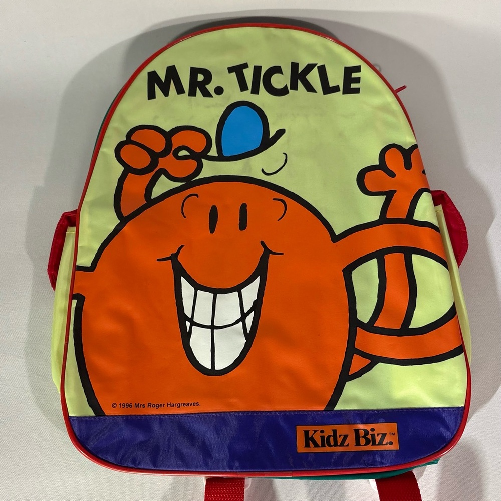 🔆RARE🔆 VINTAGE 90s MR. MEN MR. TICKLE 1996 KIDZ BIZ PURPLE GREEN KIDS BACKPACK